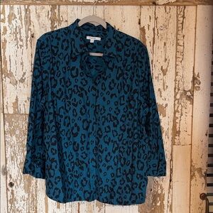 Chico's Teal and Black Leopard Print Button Down Shirt